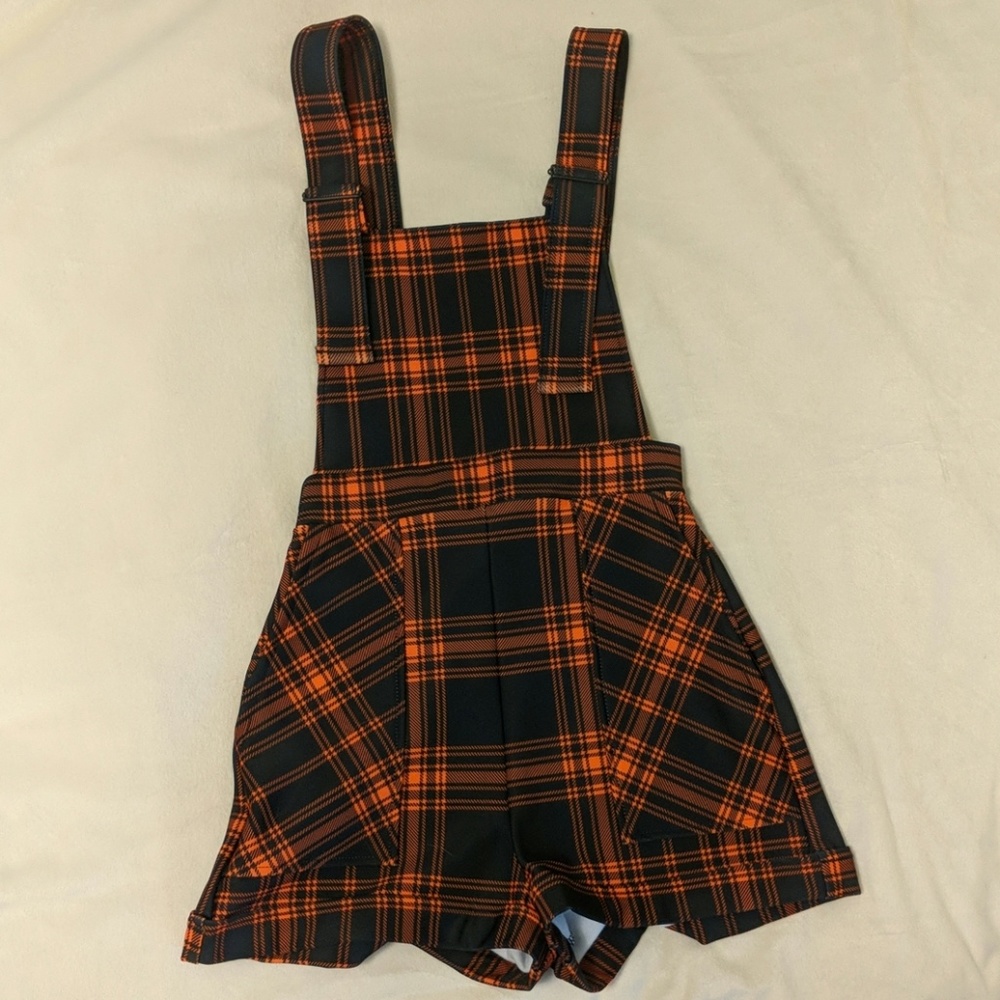 Black Milk Tartan Punk Orange Short Overalls